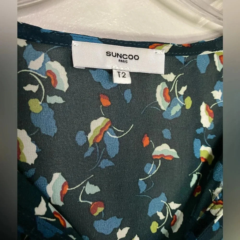 Suncoo Paris Lucille tunic top blouse navy‎ blue floral size T2 or medium - Picture 4 of 9